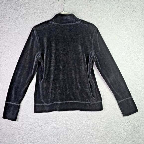Talbots Petites Black Velvet Zip Jacket PM Stretch Machine Wash Classic Fit Soft - Picture 2 of 16